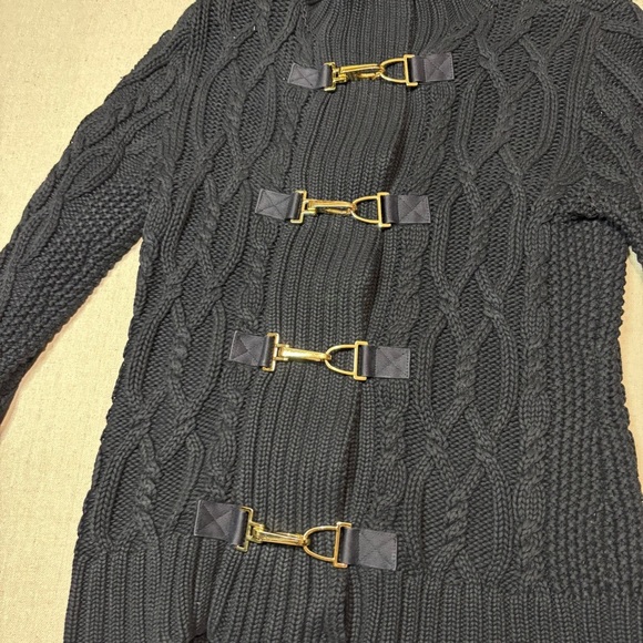LAUREN RALPH LAUREN CABLE KNIT JACKET CARDIGAN SWEATER GOLD BUCKLES ZIP UP Sz Sm - Picture 4 of 6